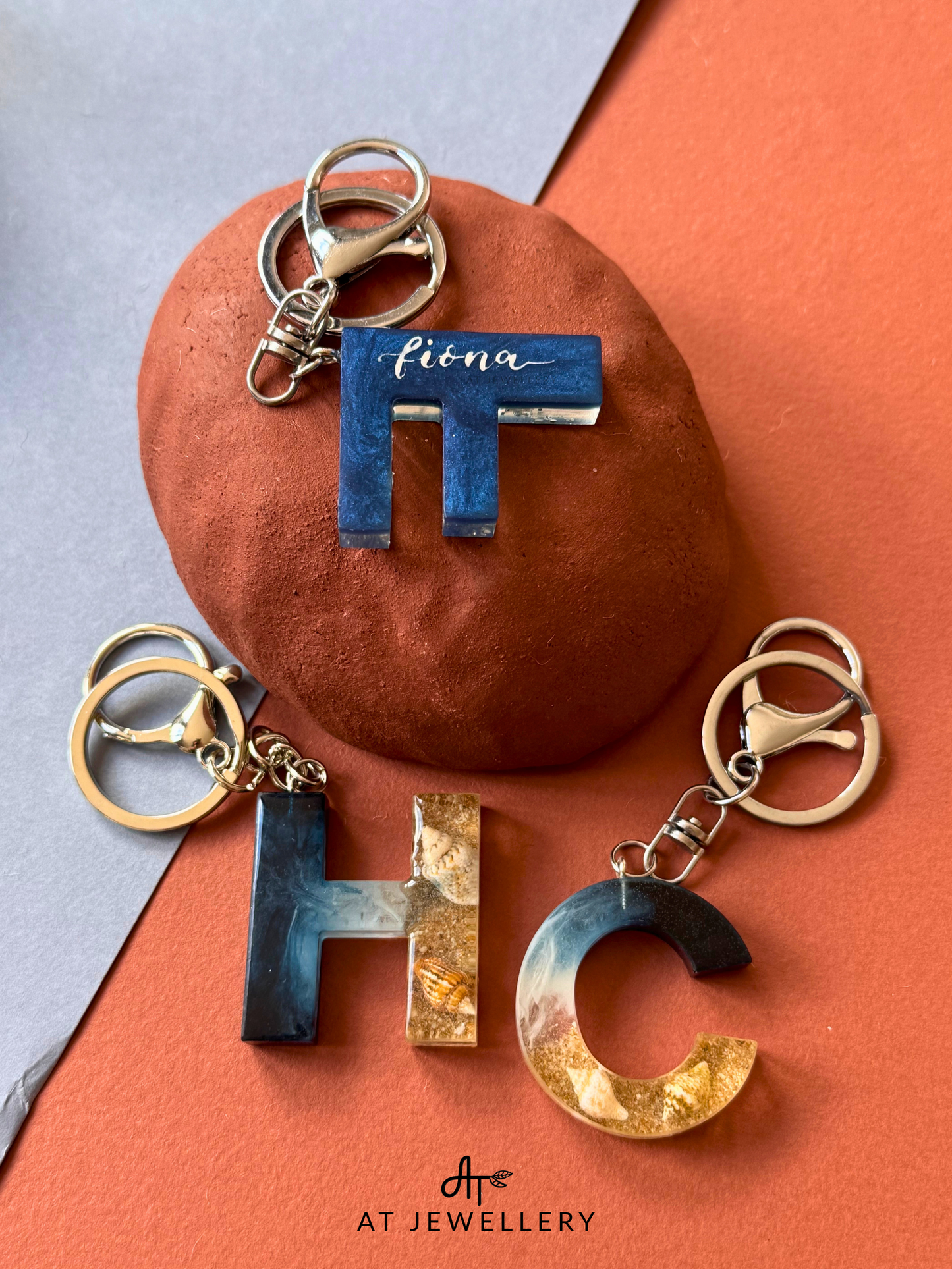 Handmade Alphabet Ocean Keyring with Personalized Name | AT Jewellery