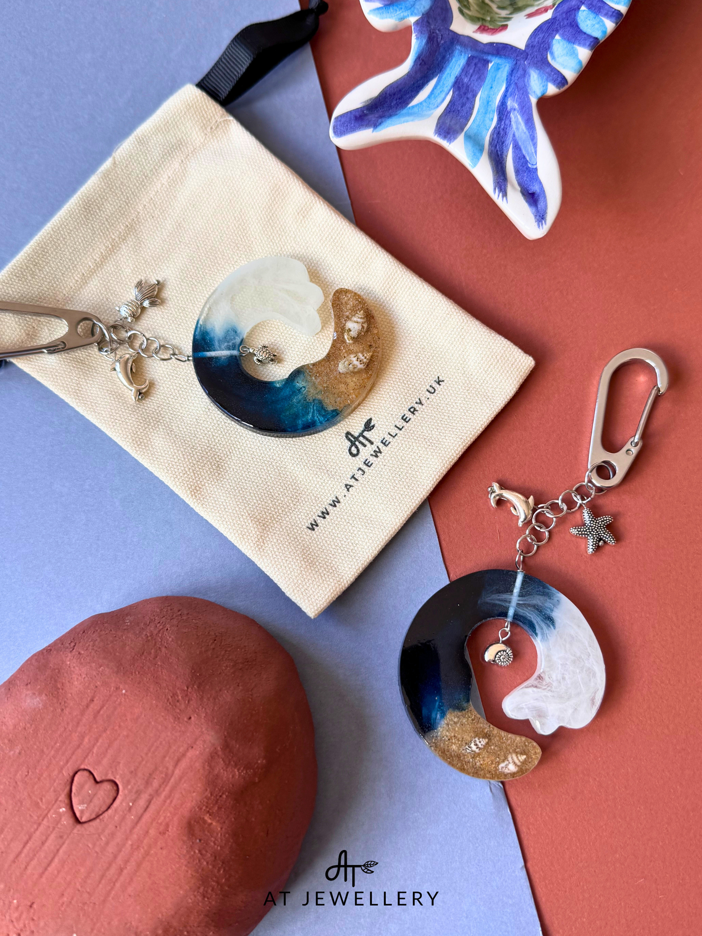 Wave keychain keyring ocean memory  | AT Jewellery
